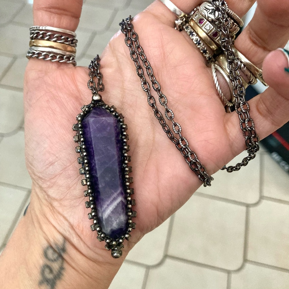 Genuine raw long amethyst crystal stone boho charm moon necklace - Picture 3 of 14